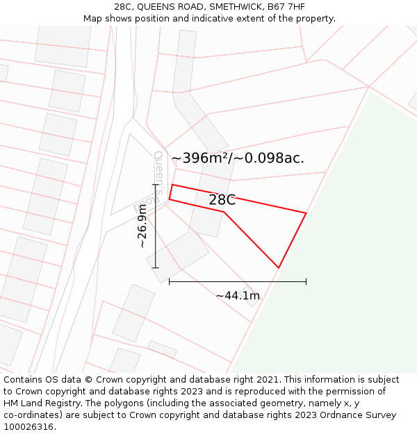 28C, QUEENS ROAD, SMETHWICK, B67 7HF: Plot and title map