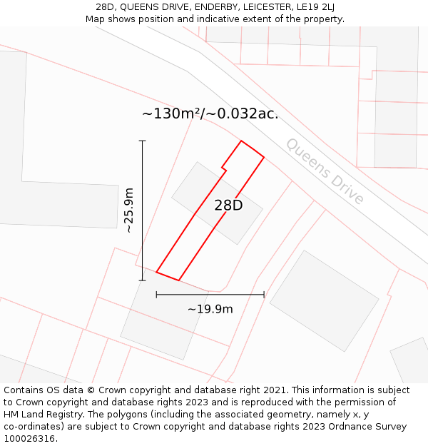 28D, QUEENS DRIVE, ENDERBY, LEICESTER, LE19 2LJ: Plot and title map