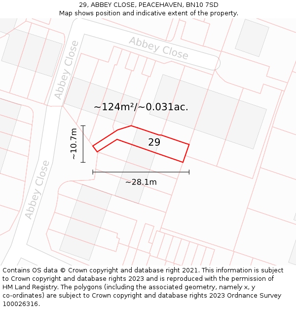 29, ABBEY CLOSE, PEACEHAVEN, BN10 7SD: Plot and title map