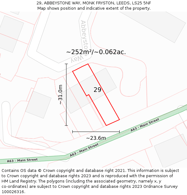 29, ABBEYSTONE WAY, MONK FRYSTON, LEEDS, LS25 5NF: Plot and title map