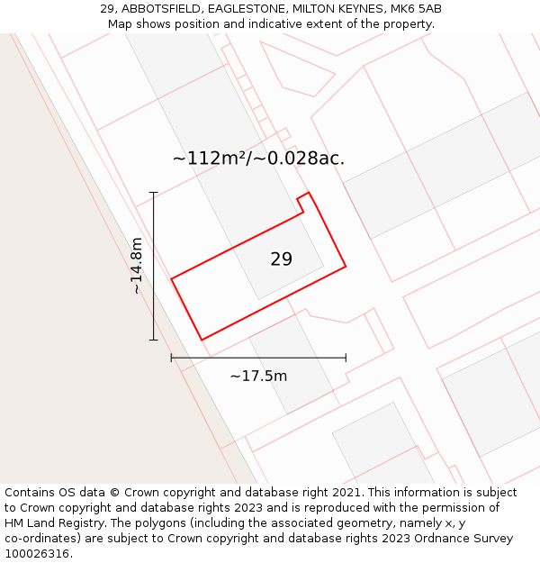 29, ABBOTSFIELD, EAGLESTONE, MILTON KEYNES, MK6 5AB: Plot and title map
