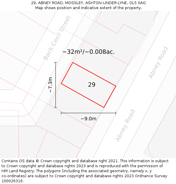 29, ABNEY ROAD, MOSSLEY, ASHTON-UNDER-LYNE, OL5 0AG: Plot and title map