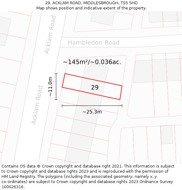 29, ACKLAM ROAD, MIDDLESBROUGH, TS5 5HD: Plot and title map
