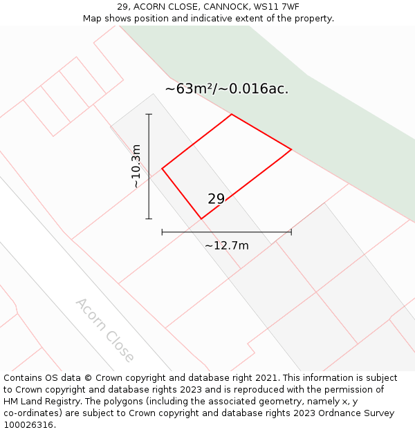 29, ACORN CLOSE, CANNOCK, WS11 7WF: Plot and title map