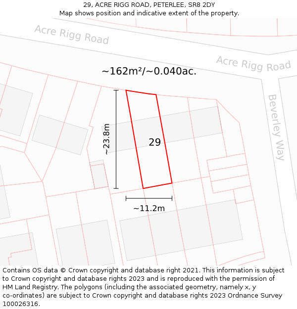 29, ACRE RIGG ROAD, PETERLEE, SR8 2DY: Plot and title map