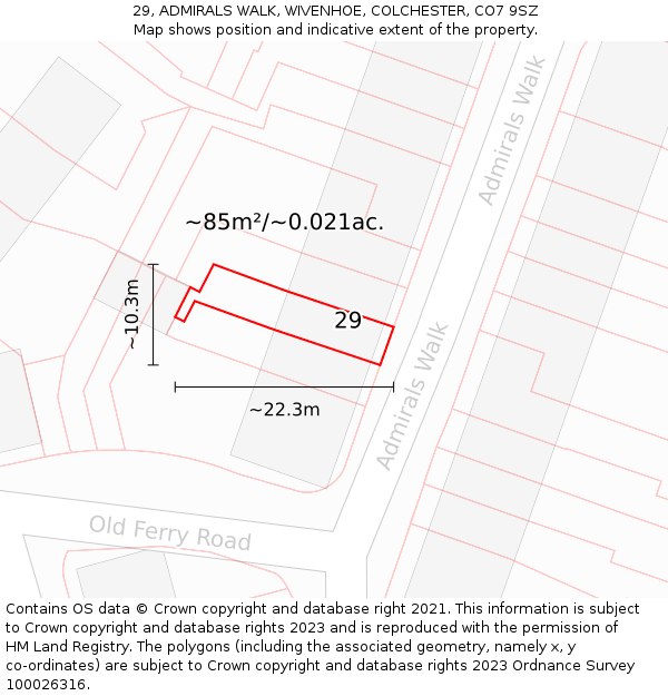 29, ADMIRALS WALK, WIVENHOE, COLCHESTER, CO7 9SZ: Plot and title map