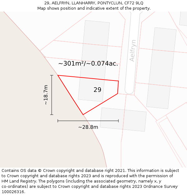 29, AELFRYN, LLANHARRY, PONTYCLUN, CF72 9LQ: Plot and title map