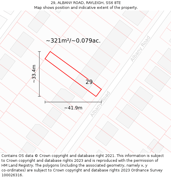 29, ALBANY ROAD, RAYLEIGH, SS6 8TE: Plot and title map