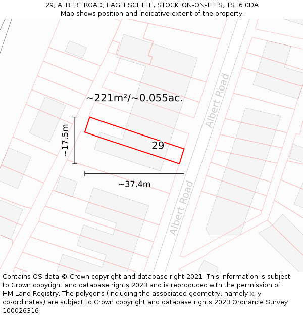29, ALBERT ROAD, EAGLESCLIFFE, STOCKTON-ON-TEES, TS16 0DA: Plot and title map