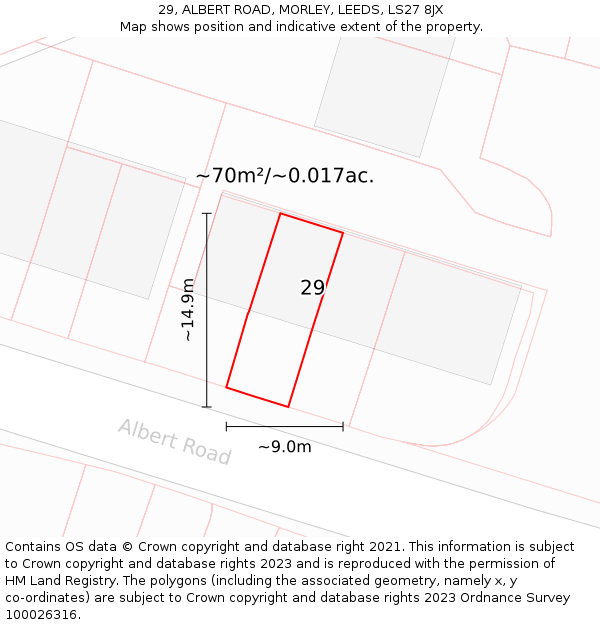 29, ALBERT ROAD, MORLEY, LEEDS, LS27 8JX: Plot and title map