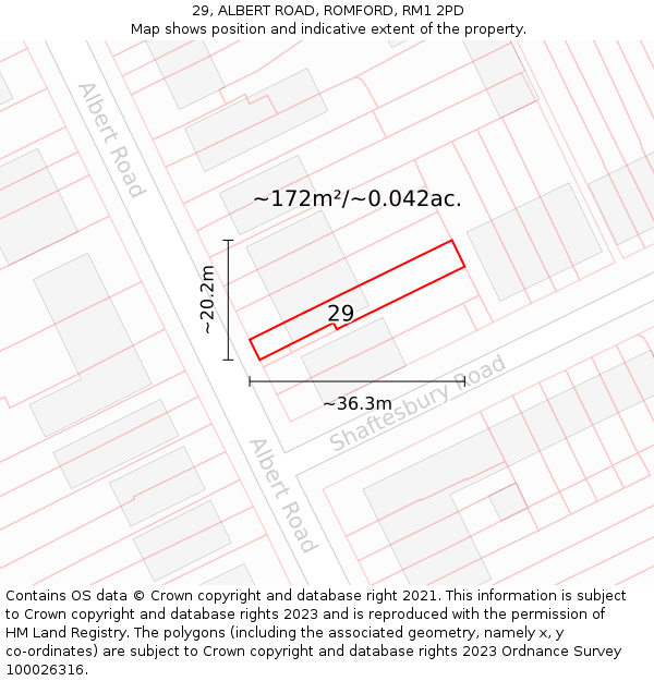 29, ALBERT ROAD, ROMFORD, RM1 2PD: Plot and title map
