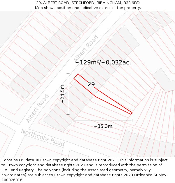29, ALBERT ROAD, STECHFORD, BIRMINGHAM, B33 9BD: Plot and title map