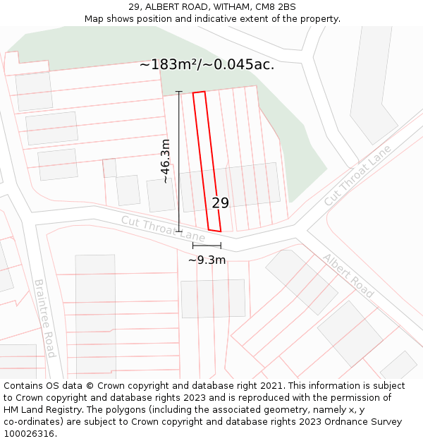 29, ALBERT ROAD, WITHAM, CM8 2BS: Plot and title map
