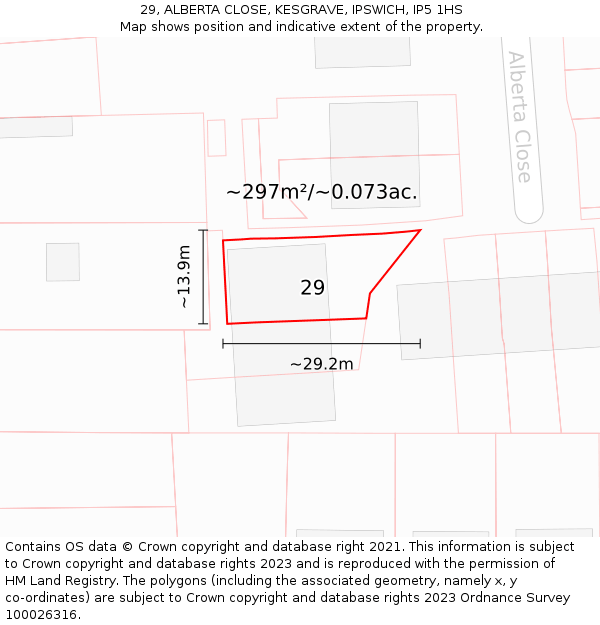 29, ALBERTA CLOSE, KESGRAVE, IPSWICH, IP5 1HS: Plot and title map