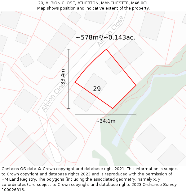 29, ALBION CLOSE, ATHERTON, MANCHESTER, M46 0GL: Plot and title map