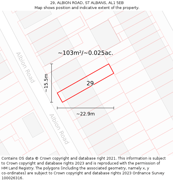 29, ALBION ROAD, ST ALBANS, AL1 5EB: Plot and title map