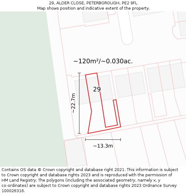29, ALDER CLOSE, PETERBOROUGH, PE2 9FL: Plot and title map