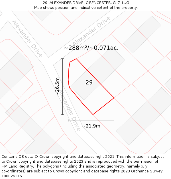 29, ALEXANDER DRIVE, CIRENCESTER, GL7 1UG: Plot and title map