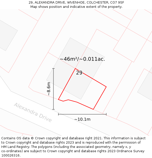 29, ALEXANDRA DRIVE, WIVENHOE, COLCHESTER, CO7 9SF: Plot and title map