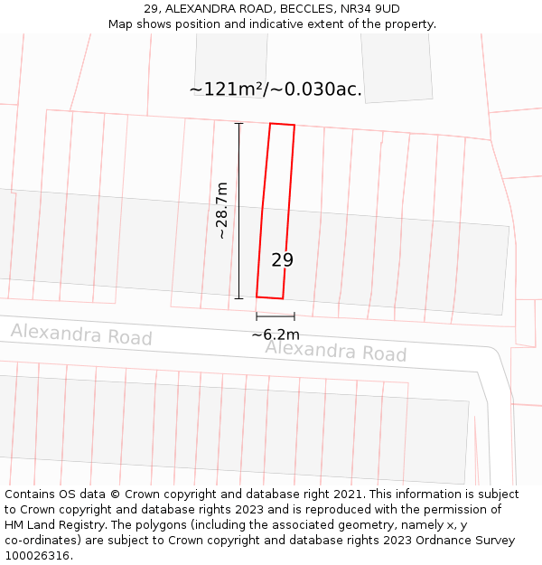 29, ALEXANDRA ROAD, BECCLES, NR34 9UD: Plot and title map
