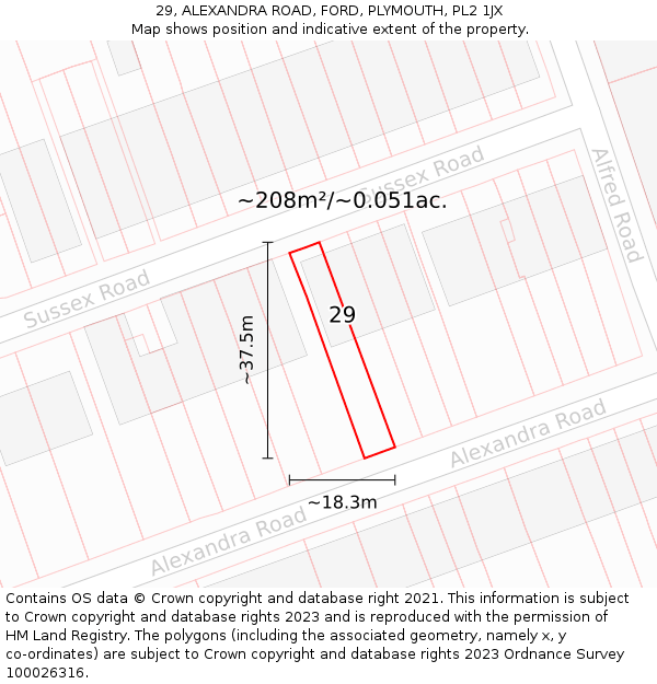 29, ALEXANDRA ROAD, FORD, PLYMOUTH, PL2 1JX: Plot and title map
