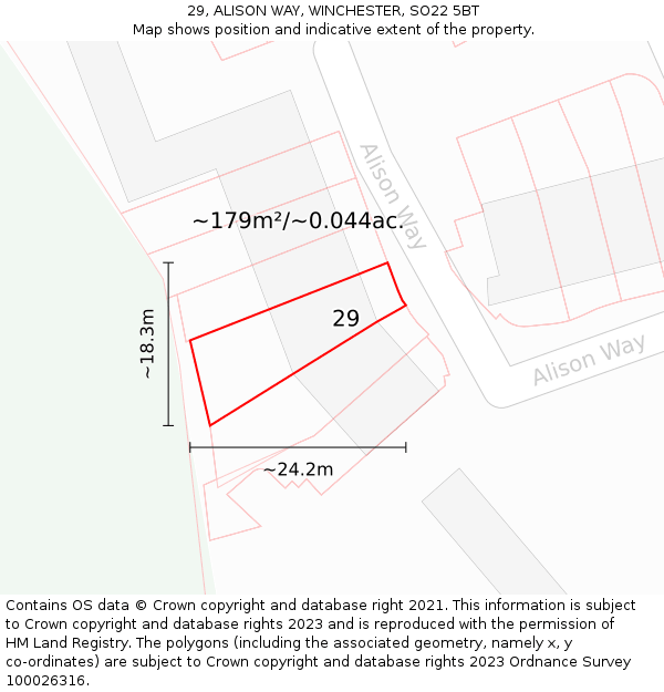 29, ALISON WAY, WINCHESTER, SO22 5BT: Plot and title map