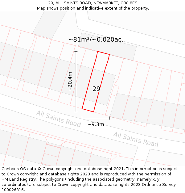 29, ALL SAINTS ROAD, NEWMARKET, CB8 8ES: Plot and title map