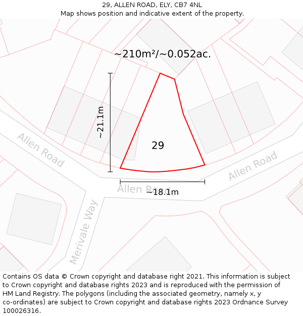 29, ALLEN ROAD, ELY, CB7 4NL: Plot and title map