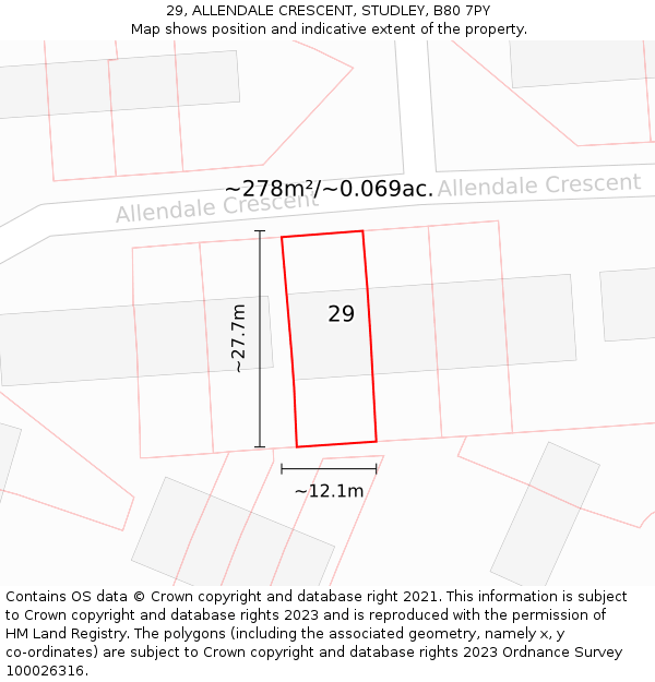 29, ALLENDALE CRESCENT, STUDLEY, B80 7PY: Plot and title map