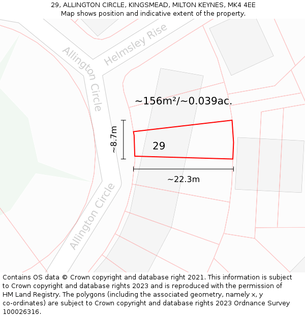 29, ALLINGTON CIRCLE, KINGSMEAD, MILTON KEYNES, MK4 4EE: Plot and title map