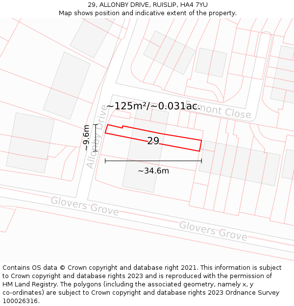 29, ALLONBY DRIVE, RUISLIP, HA4 7YU: Plot and title map