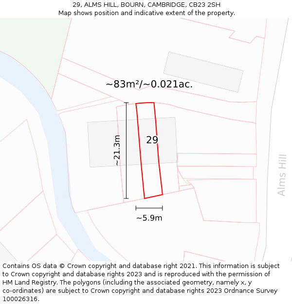 29, ALMS HILL, BOURN, CAMBRIDGE, CB23 2SH: Plot and title map