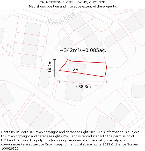 29, ALTERTON CLOSE, WOKING, GU21 3DD: Plot and title map