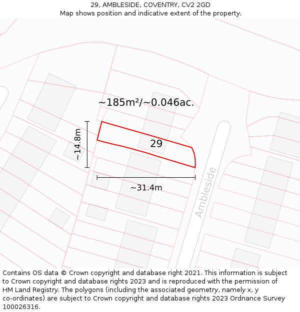 29, AMBLESIDE, COVENTRY, CV2 2GD: Plot and title map