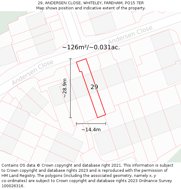 29, ANDERSEN CLOSE, WHITELEY, FAREHAM, PO15 7ER: Plot and title map