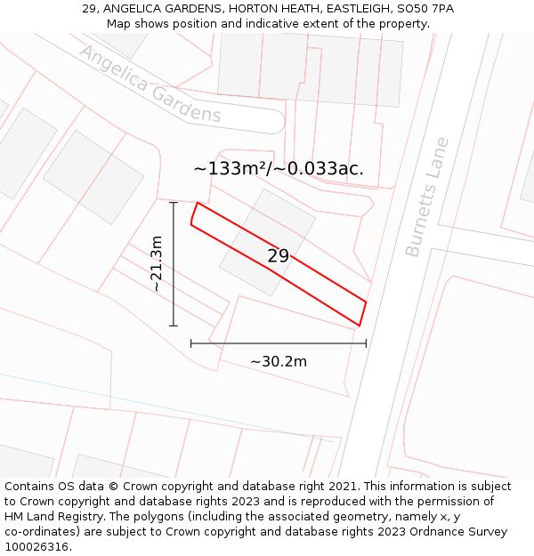 29, ANGELICA GARDENS, HORTON HEATH, EASTLEIGH, SO50 7PA: Plot and title map