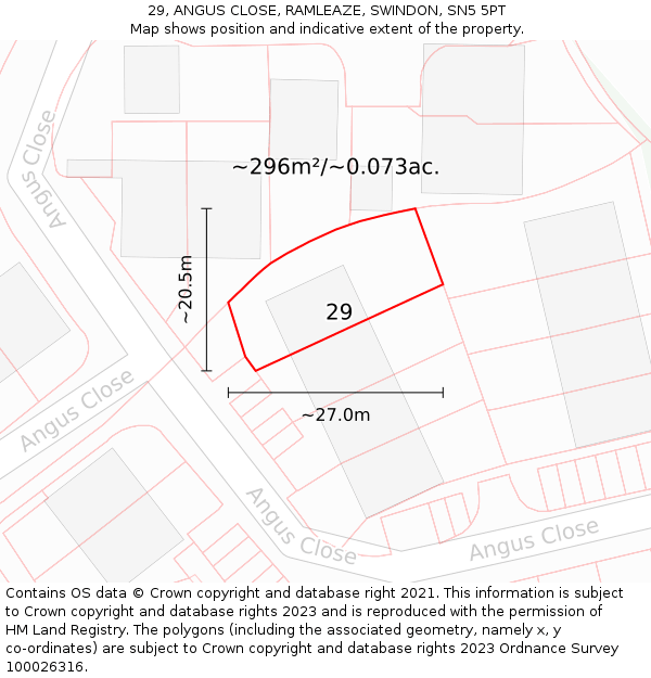 29, ANGUS CLOSE, RAMLEAZE, SWINDON, SN5 5PT: Plot and title map