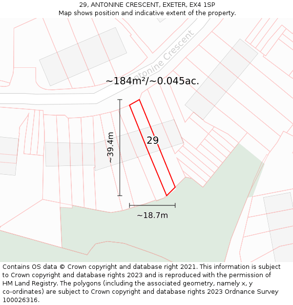 29, ANTONINE CRESCENT, EXETER, EX4 1SP: Plot and title map