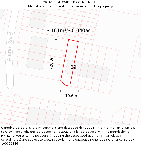 29, ANTRIM ROAD, LINCOLN, LN5 8TF: Plot and title map
