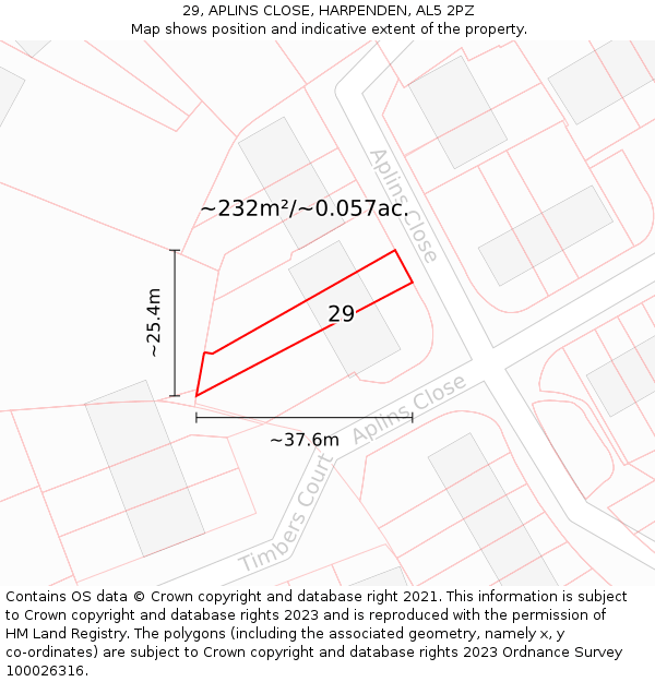 29, APLINS CLOSE, HARPENDEN, AL5 2PZ: Plot and title map
