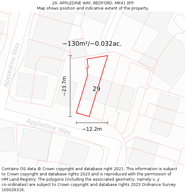 29, APPLEDINE WAY, BEDFORD, MK41 0FP: Plot and title map
