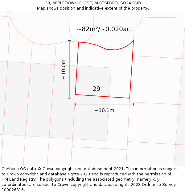 29, APPLEDOWN CLOSE, ALRESFORD, SO24 9ND: Plot and title map
