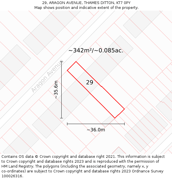 29, ARAGON AVENUE, THAMES DITTON, KT7 0PY: Plot and title map
