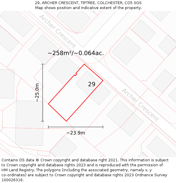 29, ARCHER CRESCENT, TIPTREE, COLCHESTER, CO5 0GS: Plot and title map