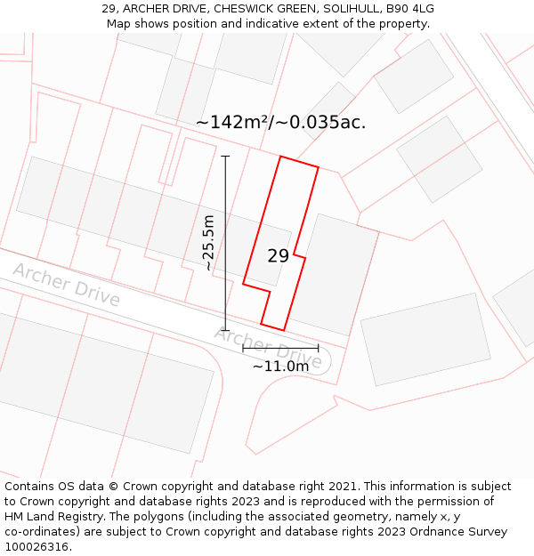 29, ARCHER DRIVE, CHESWICK GREEN, SOLIHULL, B90 4LG: Plot and title map