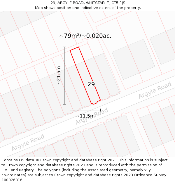 29, ARGYLE ROAD, WHITSTABLE, CT5 1JS: Plot and title map