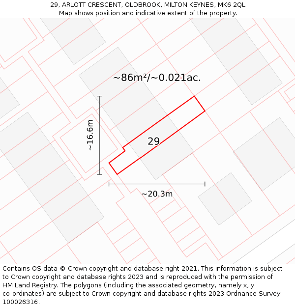 29, ARLOTT CRESCENT, OLDBROOK, MILTON KEYNES, MK6 2QL: Plot and title map