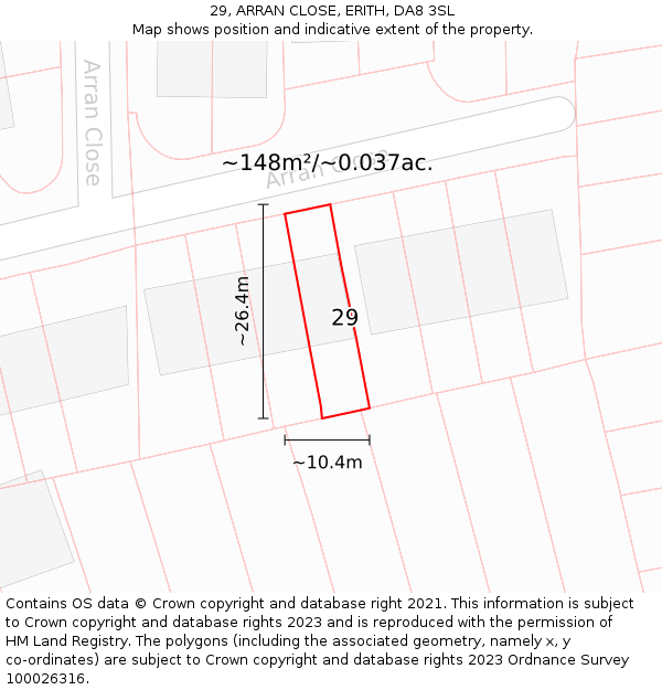 29, ARRAN CLOSE, ERITH, DA8 3SL: Plot and title map