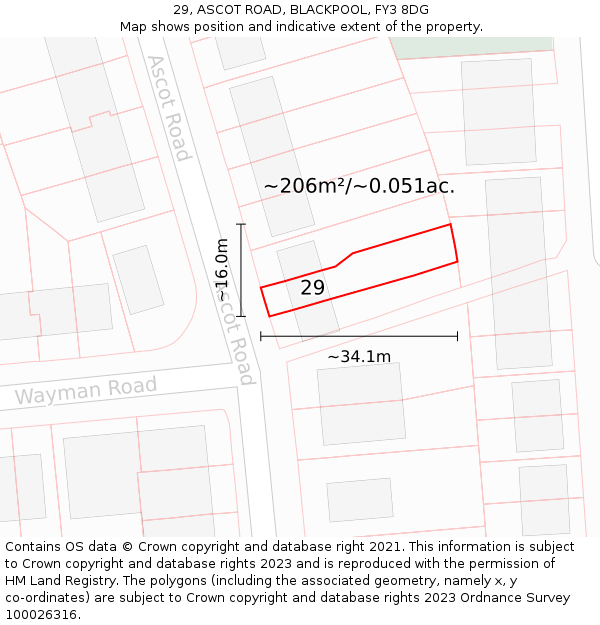 29, ASCOT ROAD, BLACKPOOL, FY3 8DG: Plot and title map