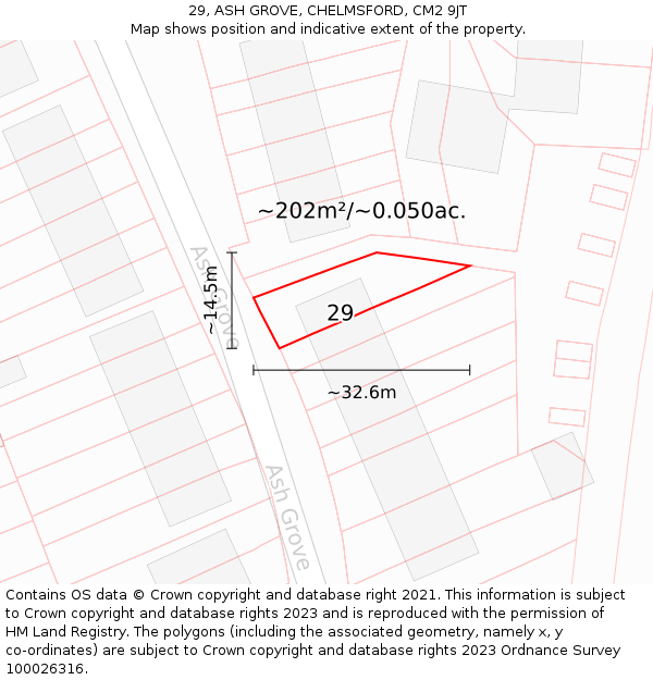29, ASH GROVE, CHELMSFORD, CM2 9JT: Plot and title map